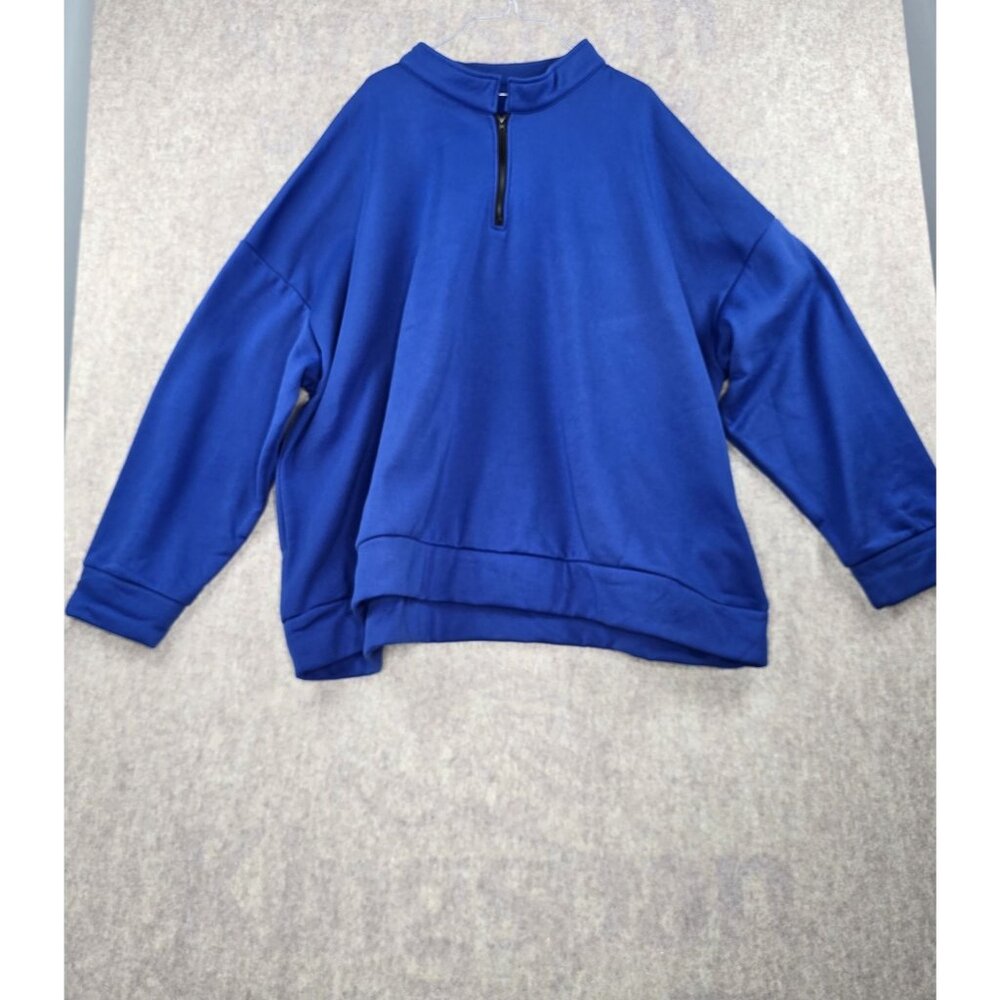 Oversized Blue Half-Zip Pullover Top Polyester/Spandex Blend 8XL Lightweight